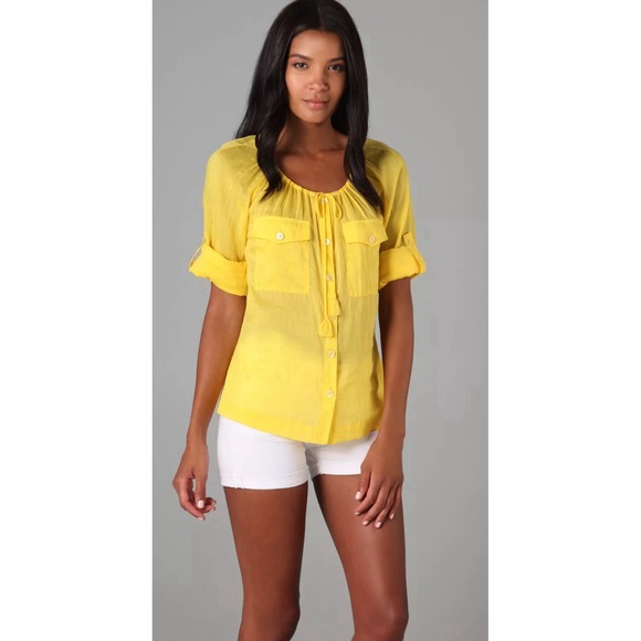 Tory Burch Blouse Womens Size 0 Yellow Designer Top Lightweight Casual Chic - Picture 5 of 5
